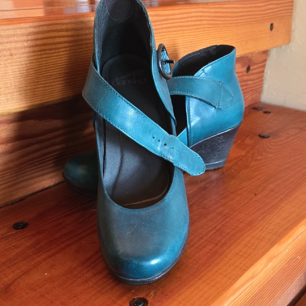 Dansko Teal Wedge Mary Jane Shoes